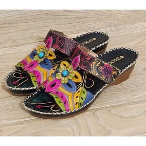 Socofy Leather Non-Slip Bohemian Floral Sandals Size US 9 EUR 40 Comfortable